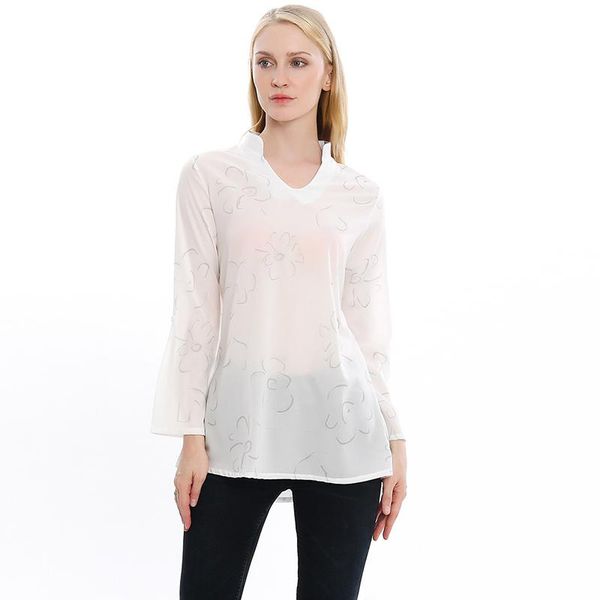 

women's blouses & shirts spring women v neck summer long sleeve beach blouse casual printed slim fit plus size, White