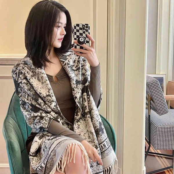 

70% off design same autumn new design and color imitation cashmere scarf women's windproof thickened warm office long tassel shawl, Blue;gray