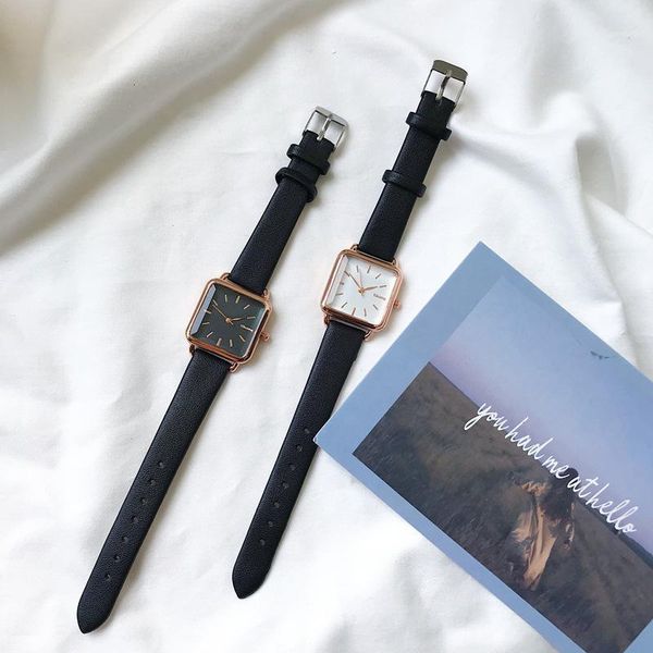

wristwatches minimalist square women quartz watches qualities ladies leather ulzzang fashion brand simple female watch gifts, Slivery;brown