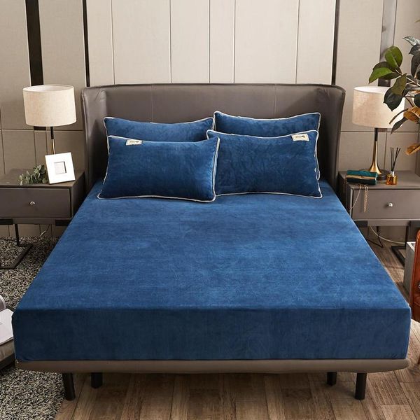 

sheets & sets bonenjoy flannel bed sheet with elasitc for winter soft warm blue color mattress covers king size coral fleece cover180x200