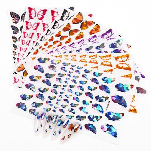 

8sheets/set nail art self-adhesive sticker set tip decal decoration butterfly design diy manicure accessories tool1, Black