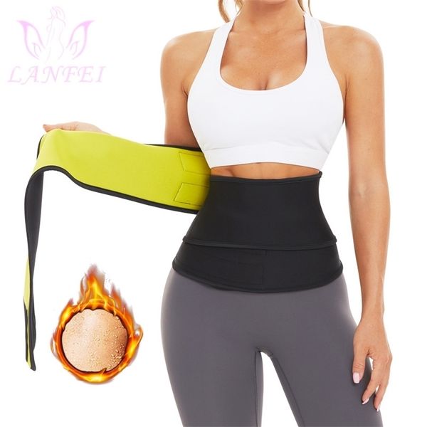 

lanfei waist trainer belt wrap neoprene sweat sauna body shaper modeling belly strap women tummy slimming fat burn trimmer plus 211220, Black;white