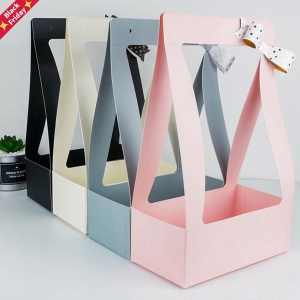 

portable foldable flower box waterproof paper packing bag florist fresh carrier handmade bouquet basket wedding gift wrap