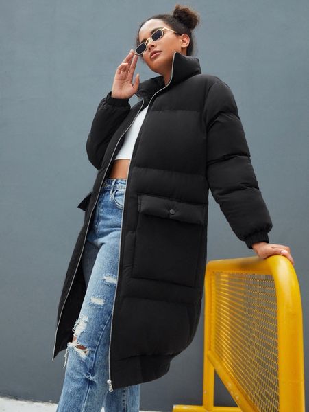 

flap pocket longline puffer coat r5kv#, Black