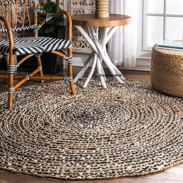 

carpets carpet 100% jute and cotton handmade double-sided multicolor area rug round rag floor mat in the room