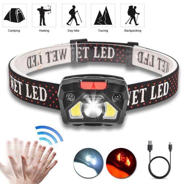 

headlamps led intelligent sensor headlight waterproof multi-light clip cap light rechargeable cob outdoor night