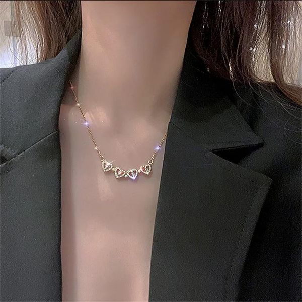 

pendant necklaces original 4 love hearts transform chain necklace for women fine zirconia choker jewelry fashion accessories valentine gift, Silver