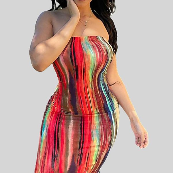 

summer women's multicolor tie-dye printed strapless wrapped long dresses casual slim bodycon party beach dress vestidos#g3, Black;gray