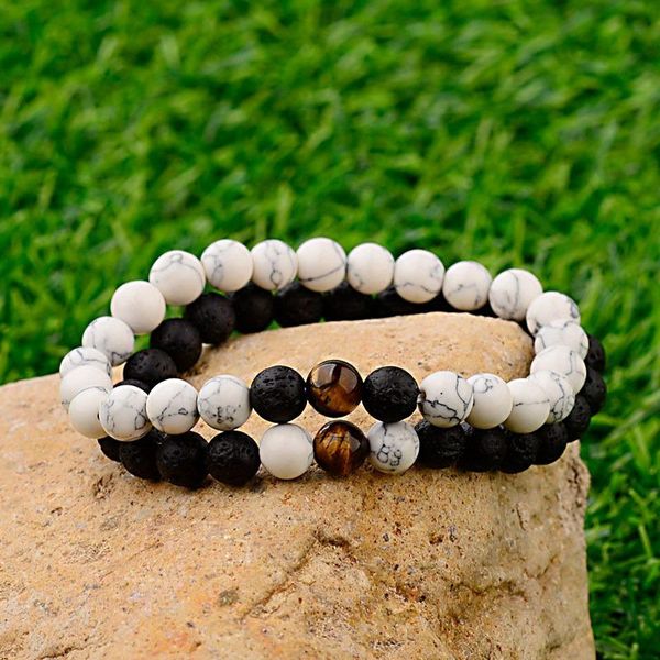 

beaded, strands amader 2021 couple bracelet for women pulseira masculina tiger eye&lava 8mm stone men feminina lover bileklik handmade a, Black