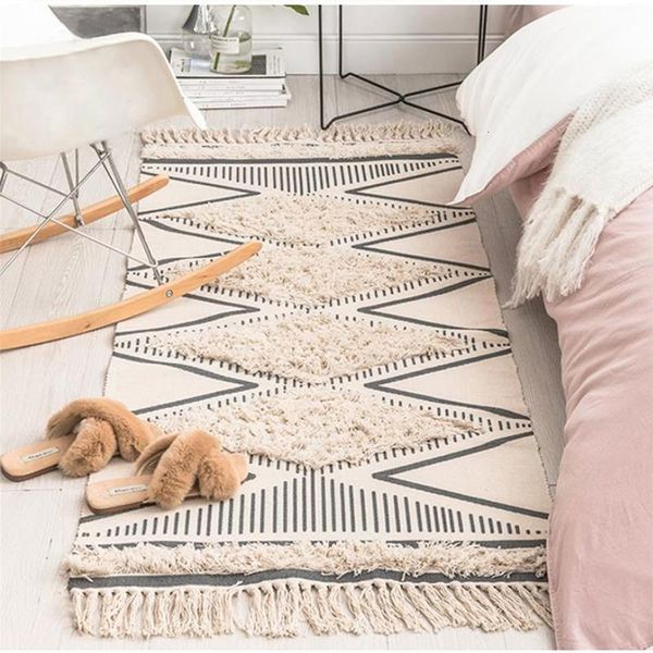 

carpets morocco cotton hand woven printed area rugs tufted tassels throw rug machine washable bath mat doormat carpet tapete para sala