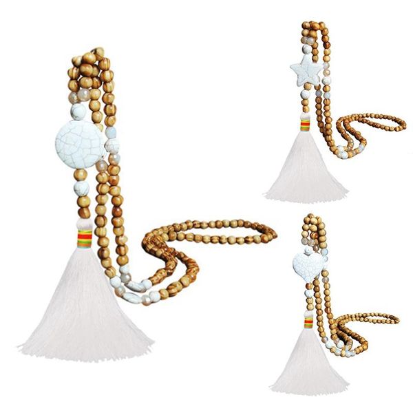 

bohemian necklace handmade stone tel wood bead long women jewelry gift pendant necklaces, Silver