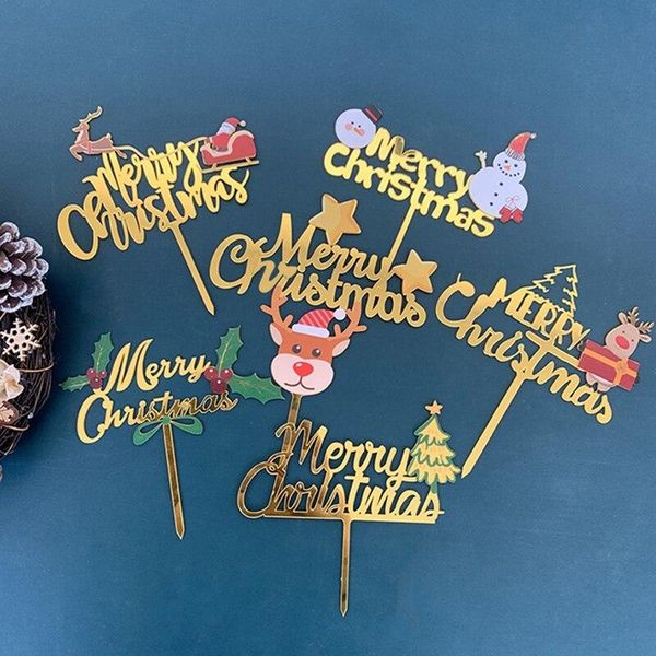 

other festive & party supplies creative merry christmas snowman acrylic cake insert card santa claus elk decoration plug-in