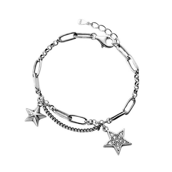 

link, chain tiny trendy cubic zirconia star bracelet sliver color adjustable for women vintage jewelery, Black