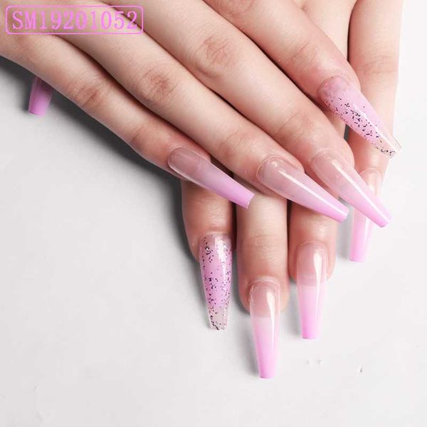 

false nails 24pcs/box long ballerina nail wearable coffin rhinestone fake full cover artificial french tip manicure tool, Red;gold
