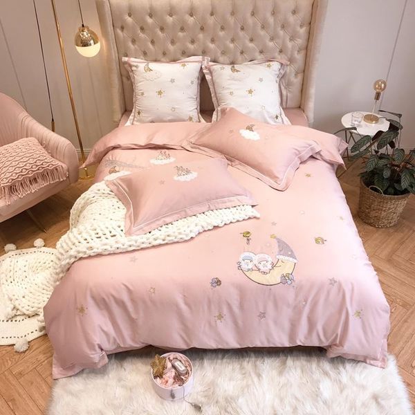 

bedding sets luxury egypt cotton castle on the moon cartoon set embroidery soft duvet cover bed sheet  king 4/6pcs size
