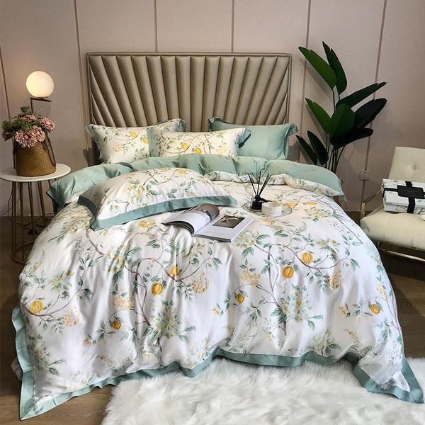 

bedding sets luxury tencel silk set household 4-piece king size plant flower duvet cover double bed single fit sheet