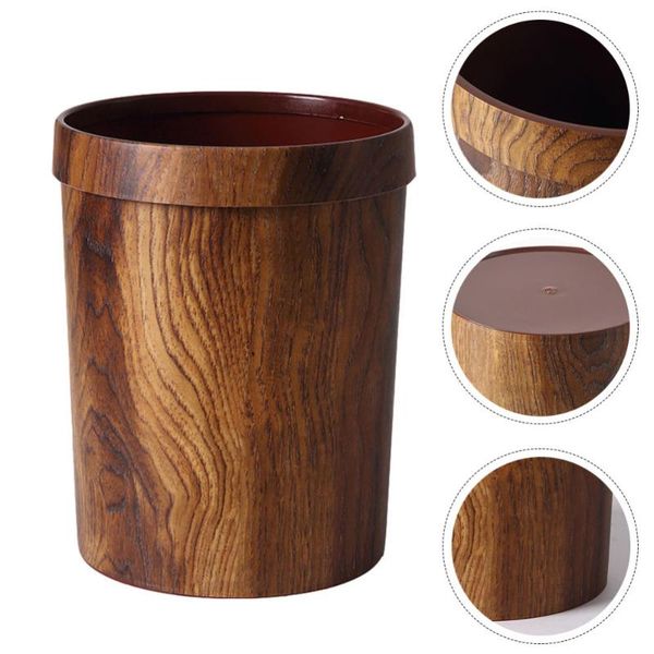 

waste bins 1pc woodgraining container vintage trash can imitated wood