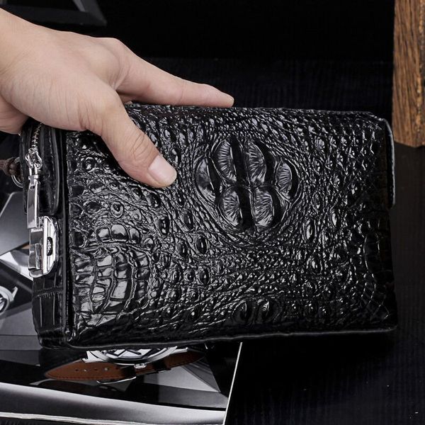 

handbag thai crocodile skin men's leather business large capacity long wallet men, Black;red