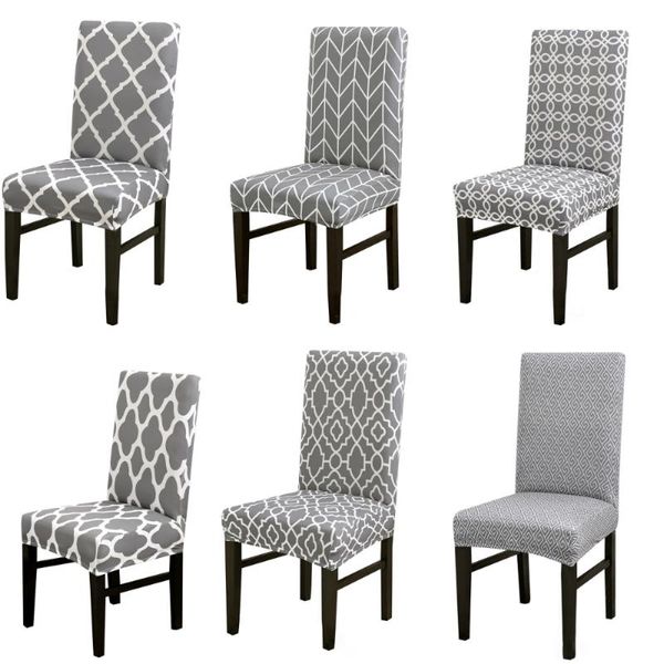 

chair covers geometric print cover grey color elastic dining room seat protector for el party banquet decor