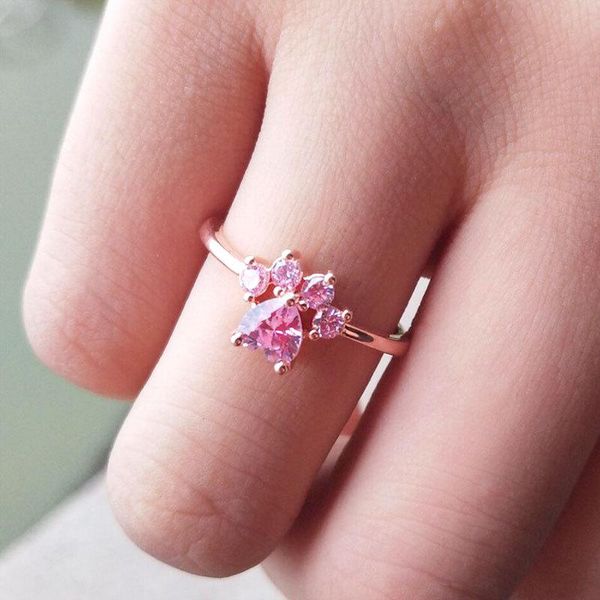 

wedding rings gorgor women fashion statement cat print pink zircon opening adjustable cute cartoons exquisite jewelry 18030138, Slivery;golden