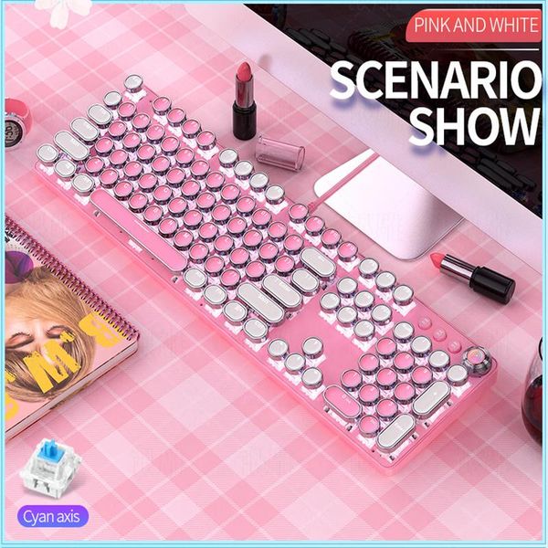 

keyboards mechanical keyboard blue switch white backlight,104 round key wired gaming keyboard,for gamer pc laptop