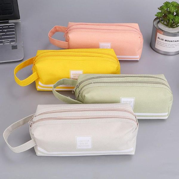 

pencil bags portable dual layer design large capacity zipper pen bag case stationery storage pouch