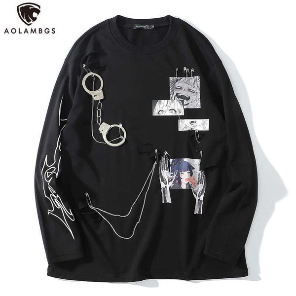 AOLAMEGS Comics Anime Manga Illustration Gancho e Loop Fastener Corrida Design Fino Suéter Streetwear Homens High Street Pullover 210707