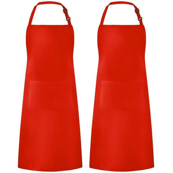 

aprons promotion 2 pack adjustable bib apron resistant with pockets cooking kitchen for bbq drawing, women men chef, red