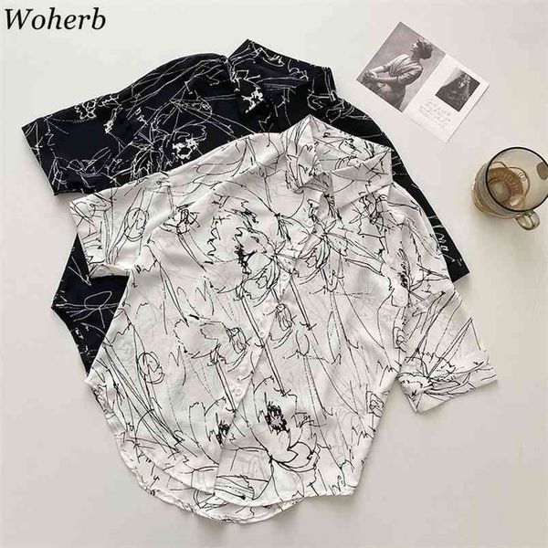 

women vintage print blouses summer blusas loose turn down collar shirt casual japanese elegant chic mujer 4j417 210519, White