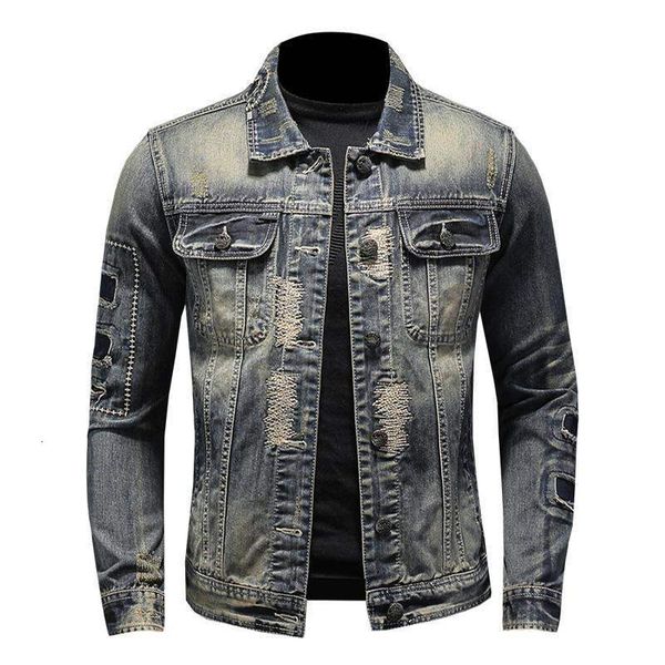 

downs lapel collar pilot clip men's patch motorcycle denim casual jacket, Black