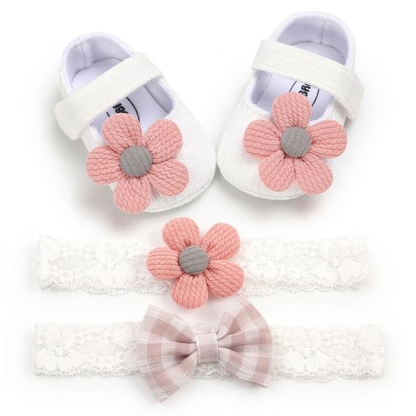 

first walkers born baby girl cute anti-slip casual walking shoes flower sneakers soft soled shoes+2 headband 3 suit