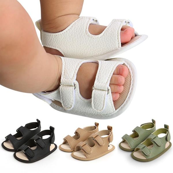 

sandals pu leather baby canvas non-slip boys girls crib shoes summer fashion born toddler, Black;red