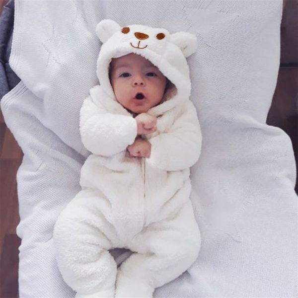 Sevimli Bebek Doğan Erkek Bebek Kız Giysileri Uzun Kollu Hoddies Ayı Fermuar Romper Sonbahar Kış Giyim 0-18 M 211229