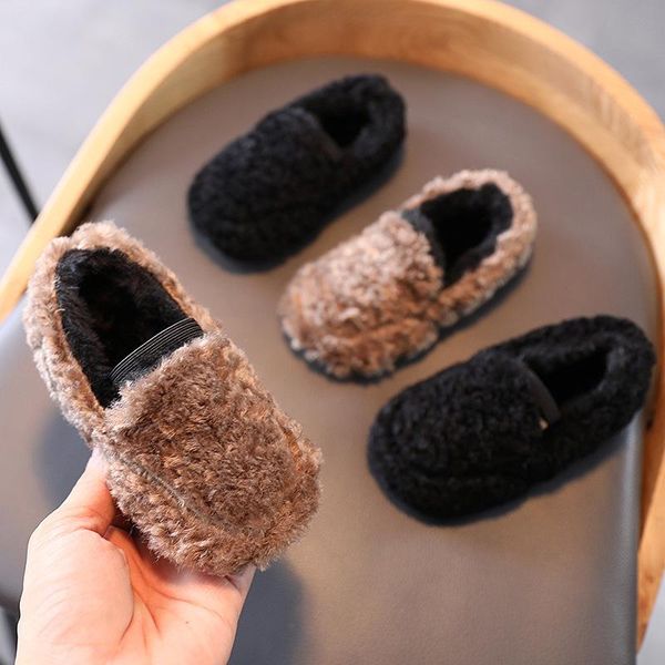 

slipper 2021 home winter children' plush cotton shoes girls thermal plus velvet baby warm peas, Black;grey