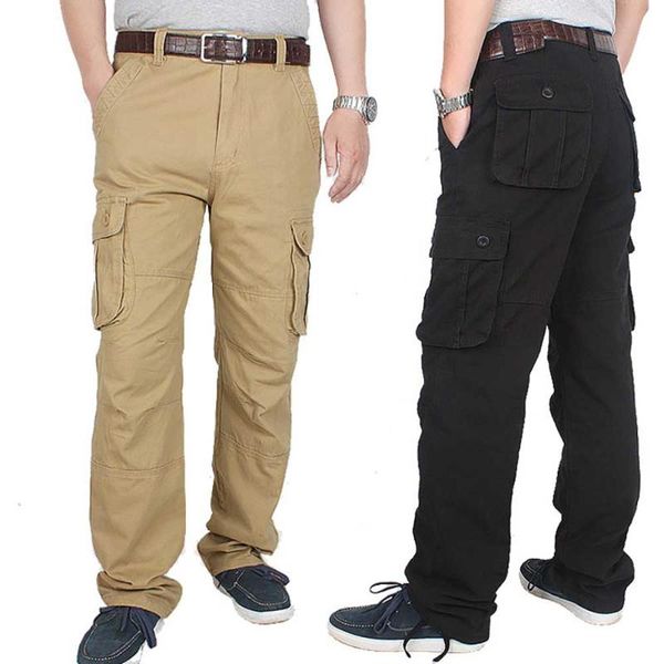 

trendy tactical cargo pants men casual pockets cotton loose baggy trousers streetwear joggers man clothing men's, Black