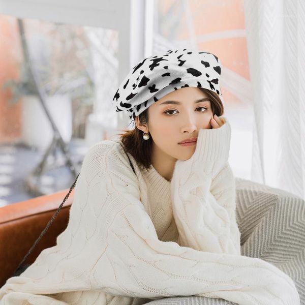 

autumn winter beret hat cow zebra printed women men painter vintage artist outdoor street fashion warm beanie cap berets, Blue;gray