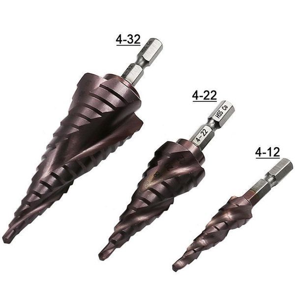 

professional drill bits hss steel cone bit set metric spiral flute the shape hole cutter 4-12mm 4-22mm 4-32mm co m35 step sharpening