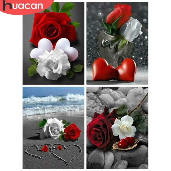 

diamond painting huacan flower cross stitch kit embroidery rose mosaic decor home