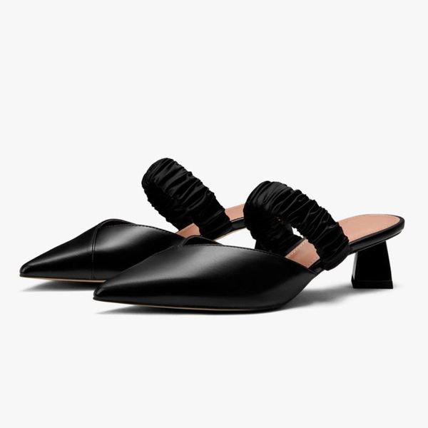 

shoes 2021 women mules med heel pointed toe sandals with elastic lady dress, Black