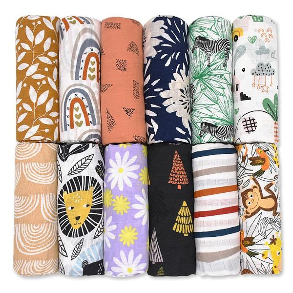 

120x120cm muslin baby swaddle blanket 100%cotton born bath towel blankets carriage cover wrap dropship & swaddling