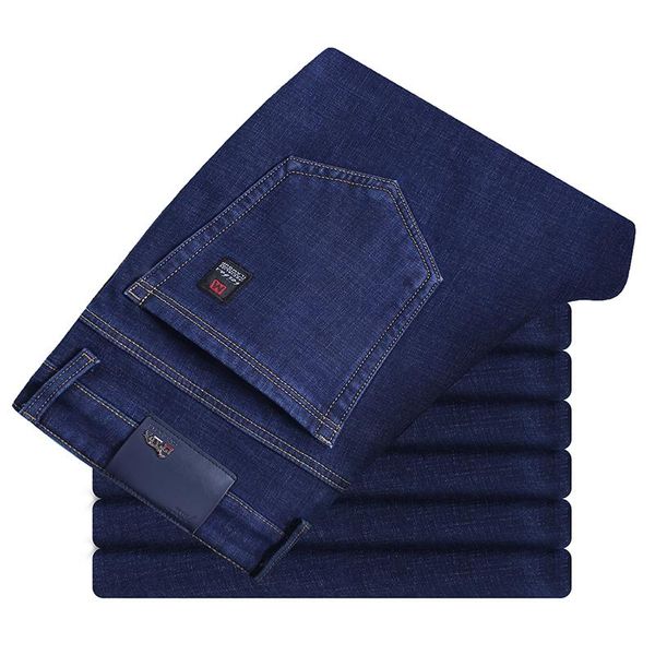 Homens jeans marca roupas outono inverno homens algodão negócio clássico casual denim calças ciclistas estiramentos de estiramento oversize 28-40