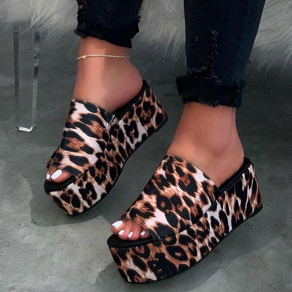 

slippers 2021women shoes leopard high-heel flat non-slip beach slipper waterproof platform durable sandals outdoor summer flip flop, Black