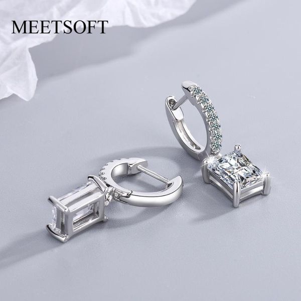 

hoop & huggie meetsoft trendy 925 sterling silver geometric square row zircon earrings for women party punk fine jewelry drop, Golden;silver