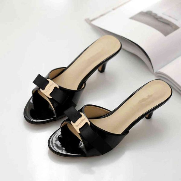 

slippers patent leather ladies peep toe women sandals black red slides bowknot flip flops small size 32 high heel shoes 43 b0qb