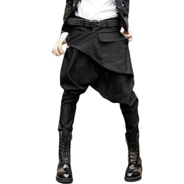 

men's pants autumn men gothic hip hop punk rock harem drop crotch baggy trousers mens nightclub dj singer stage joggers streetwear, Black