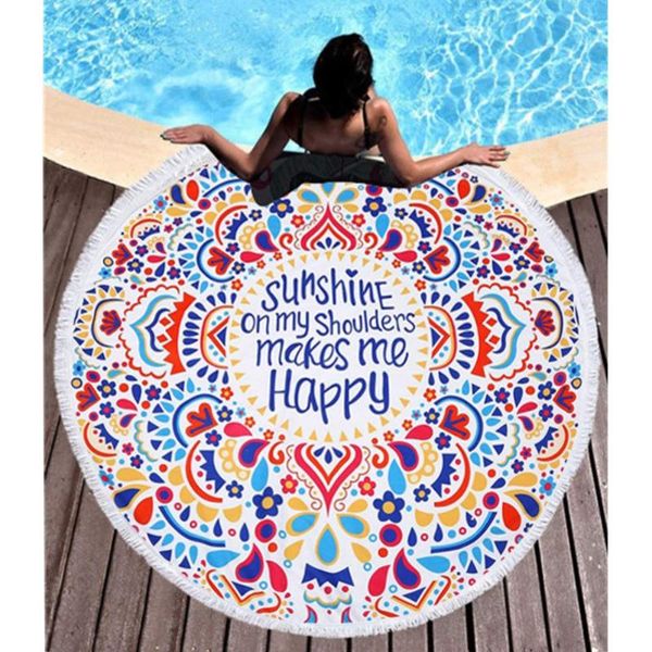 

towel thickened round beach blanket superfine fiber yoga mat with tassels soft absorbent multi-purpose
