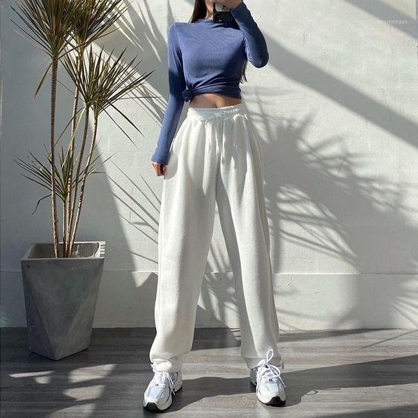 

women's pants & capris mingliusili korean style sweatpants women fashion spring 2021 white joggers solid high waist streetwear casual t, Black;white