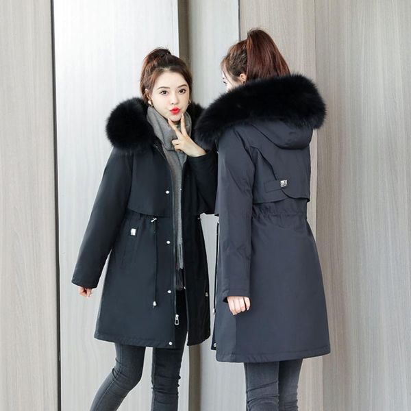 

women's down & parkas female outerwear cashmere liner parka lady puffer jackets 2021 winter women hooded coat fur collar thicken warm l, Black