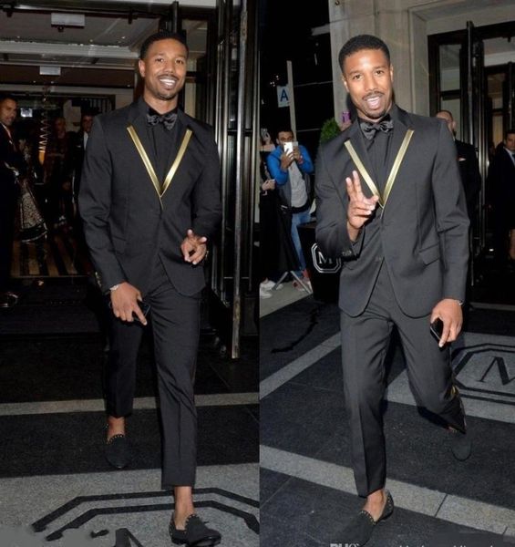 

gold decorated lapel cool black mens suits groom tuxedos wedding party blazer design (jacket+pants) men's & blazers, White;black