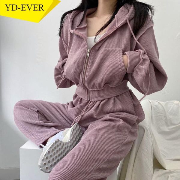 

fashion simple suit chic candy color hooded sweatshit + high waist drawstring casual pants autumn winter 2 piece set women's two, White